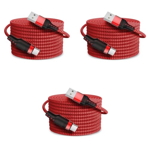 Verilux® 10FT USB to Type C Cable 62W Fast Charging Nylon Braided Data Sync Support 480Mbps Compatible with iPhone 15 Pro Max Galaxy S24 S23 MacBook Tablet 3PCS
