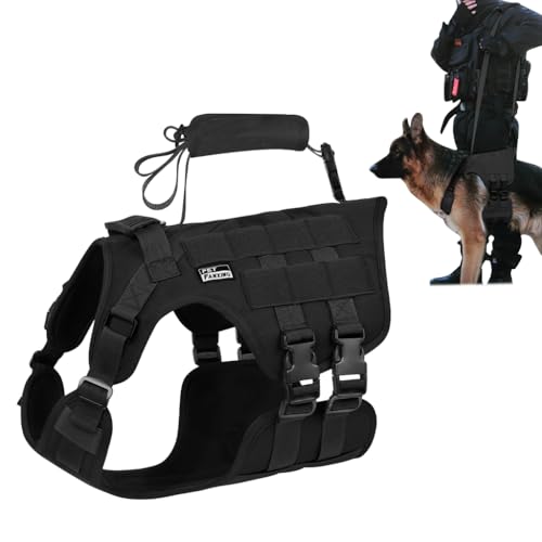 HASTHIP® Tactical Dog Harness for Medium Large Sized Dog Vest Harness with Pocket Outdoor Dog Harness with D Ring & Lifting Handle Breathable Oxford Cloth Quick Release Dog Harness, 30-45kg