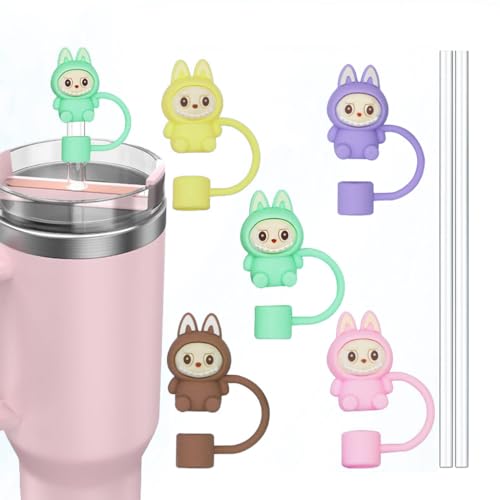 FANCYKU® 5Pcs Straw Cover for Stanley Cup Accessories Tumbler for 40Oz Cartoon Cute Charm Straw Caps Kids 9/10mm Universal Protectors
