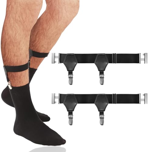 GUSTAVE® 1 pair Men's Sock Garters Sock Grips Stretchy Sock Garters Gentleman Socks Suspenders Leg Garters Vintage Sock Clips for Dress Socks, Over-the-calf Socks