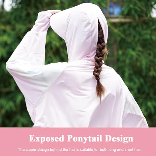 PALAY® Woman Sun Protection Hoodie Jacket Lightweight UPE50+ Sun Blocking Coat with Pocket Long Sleeve Shirt Hiking Outdoor with Face Mask, Pink 3 PCS