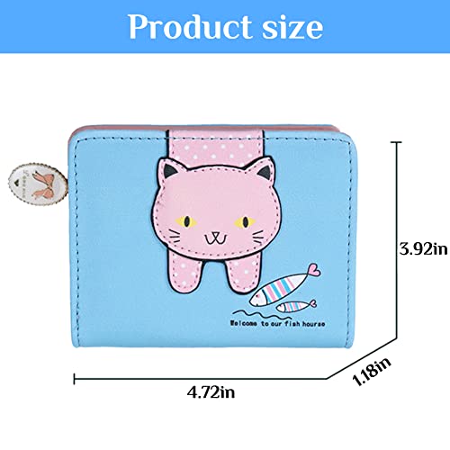 PALAY® Small Wallets for Women Stylish Latest PU Leather Coins Zipper Pocket Purse Girls with Rabbit-Shaped Metal Tassels Pendant Blue 2PCS