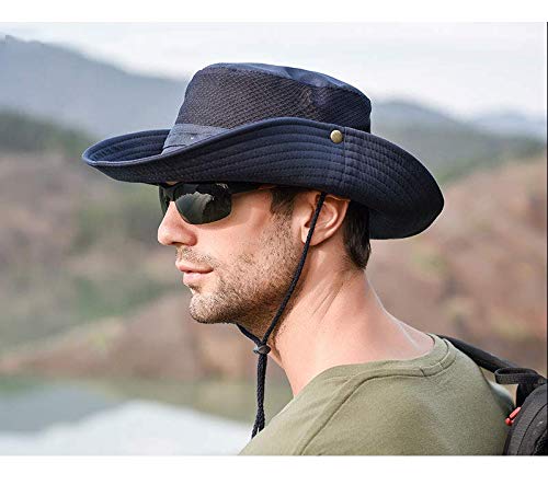 GUSTAVE Sun Protection Cap for Hiking and Fishing with Windproof Rope and Mesh Vent | Blue Waterproof Bucket Hat
