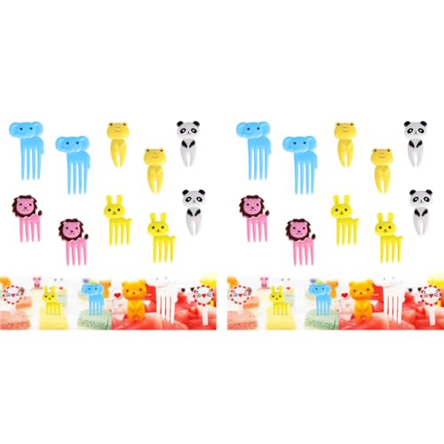 HASTHIP® 20PCS Food Fruit Forks for Kids Cute Animals Little Dessert Mini Cartoon Toothpick Cake Pastry Party Supply Reusable Grade Plastic Random Color Elephant