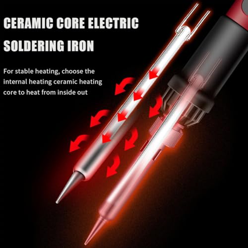 Serplex® Soldering Iron Kit, 60W/110V Soldering Gun 180-500°C Adjustable Temperature & LCD Display Electric Soldering Kit Set with 5 Soldering Iron Tips, Soldering Wire, Flux, Bit Cap (13pcs)