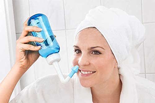 HANNEA Neti Pot for Sinus Rinse with 300 ml Bottle and 10 Salt Packets | Leakproof Valve Design