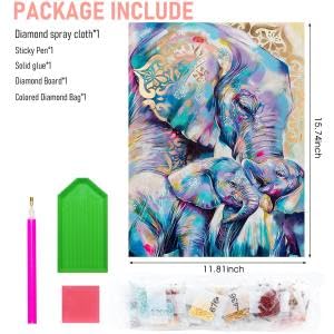 HASTHIP® Elephant Diamond Painting Kit with Round Diamonds, 5D Diamond Painting Kit for Adults & Kids, 30 X 40cm Full Drill Elephant Gem Art Painting Kit for Home Wall Decor Gifts (12x16inch)