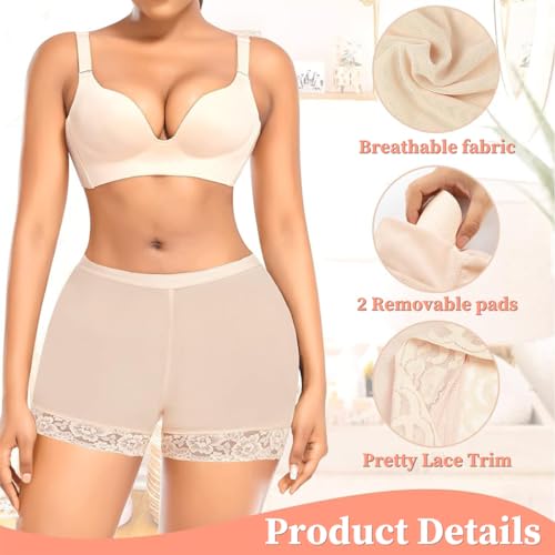 ZIBUYU® Womens Hip Padded Underwear Butt Lifter Panty Invisible Body Shaping Butt Lifting Underwear High Waist Hip Pad Enhancer Shorts, Large, (Beige) - 2