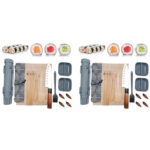 HASTHIP® Sushi Making Set All-in-One Bazooka Roller with Bamboo Mats Avocado Slicer Paddle Knife Chopstick Holders DIY Maki Machine for Beginners Pros 2 PCS