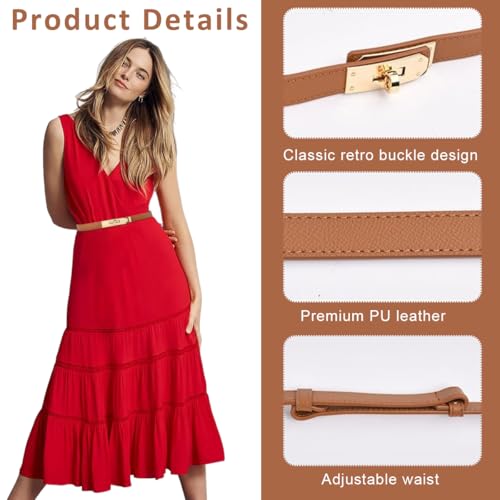 PALAY® Waist Belt for Women Dresses, Fashion Ladies Belts for Women, PU Leather Slim Women Belts for Dress, Alloy Turn Lock Buckle Belt for Blazer, Suit, Dress, Gown (Brown, Fit Waist 65-105cm) 2 PCS