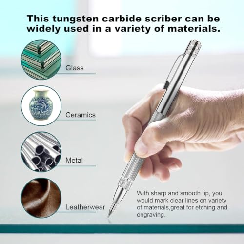 Serplex® 6PCS Tungsten Scribers with 10 Interchangeable Tips Anti-Slip Pocket Scriber with Strong Magnet Cap Multipurpose Carbide for Glass Ceramics Metal Sheet