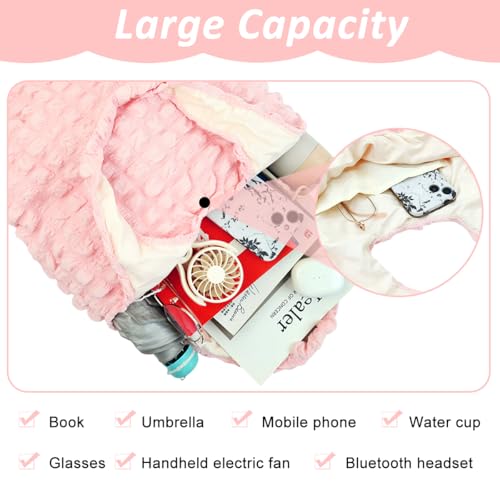 PALAY Puffy Shoulder Bag Kawaii Girls Shoulder Bag Soft Puffy Bag Quilted Carryall Bag Cute Pink Shoulder Bag Puffy Bag Handbag, 39x30cm