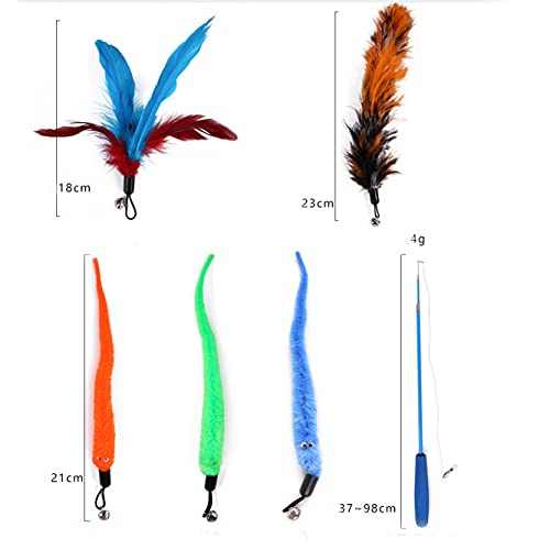 Qpets Cat Interactive Toys Set for Indoor Play with 10 Feather Attachments | Retractable Teaser Wand and Bells for Kittens