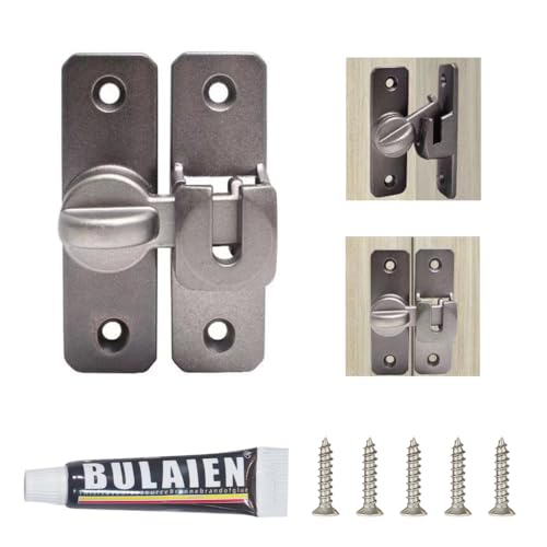 HASTHIP® 90°/180° Gate Door Latch Lock Rugged Aluminum Alloy No Drill with Screw Packs and Installation Accessories-Grey