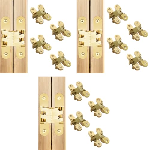 Serplex® 12PCS Zinc Alloy Furniture Cabinet Invisible Embedded Hinges for Wooden Door Closet Golden