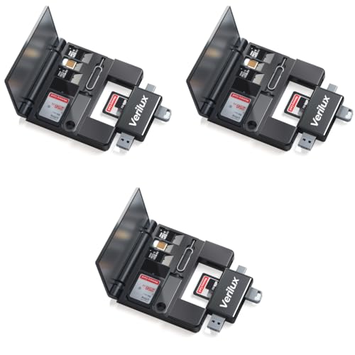 Verilux® 5 in 1 Card Reader with Storage Case for Micro SD & SD Cards Memory Type-C USB Dual Plugs TF Ports Mobile Phone Pin Tablet Laptop 3PCS
