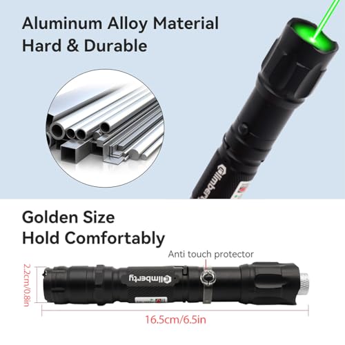 Climberty® Powerful LED Green Laser Pointer Waterproof Flashlight 10000m Long Range USB Rechargeable 8 Pattern Projection Suitable for Stargazing Teaching Hiking Construction Sites 2PCS