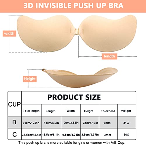 MAYCREATE® 1 Pair Silicone Wire Free Stick-On Bra Padded, Adhesive Bra Upgrad Sticky Invisible Backless Strapless Push Up Bras for Womens Sticky Bra Nipple, Apricot, B