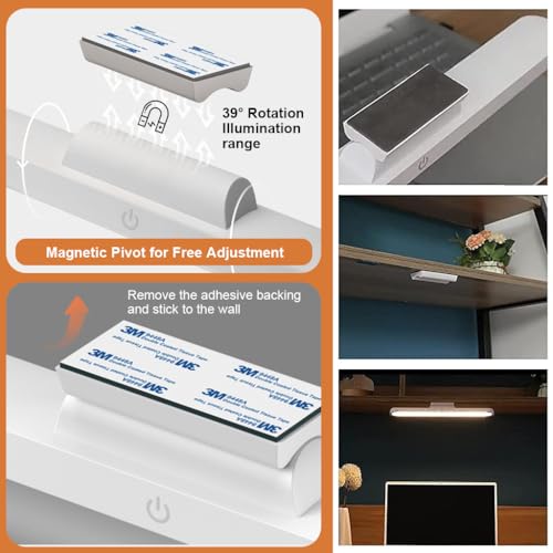 ELEPHANTBOAT® Plastic Led Cabinet Lights with Magnet Eye-Protection Study 3 Color Touch Button Control 2000mAh Battery Magnetic Installation for Wardrobe Closet Bedside White 3 PCS
