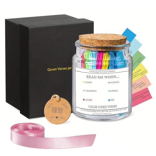 HASTHIP® The Quran Quotes Jar, Inspirational Qur'an Verse Jar with 90Pcs Colored Verse Notes Emotional Guiding Verses Quran Quotes Birthday Gift Muslims Gift