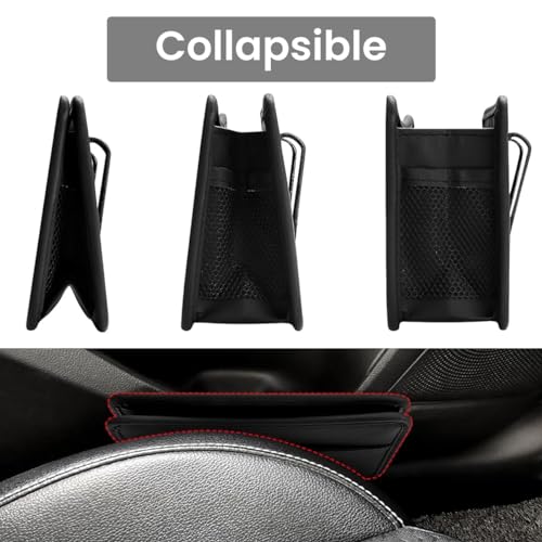 STHIRA® Car Organizer Pouch Clip-On Collapsible PU Leather Dustbin Multipurpose Trash Bin Ideal for Door Backseat 21cm x 3cm x 14.5cm 3PCS
