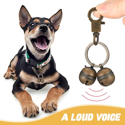 Qpets® Adjustable Dog Collar Charm with Safety Bell Vintage Metal Brass Pet Accessory Quick-Release Buckle Anti-Lost Keychain Stylish Birthday Gift for Dogs 2PCS