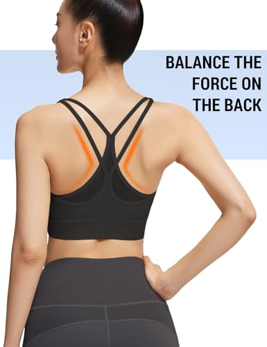 Venzina® Women's Athletic Sports Bra, Fashion Criss-Cross Back Design, Fixed Pads, Push Up & Compression, High Support Workout Top for HTTI, Yoga, Running, Gym