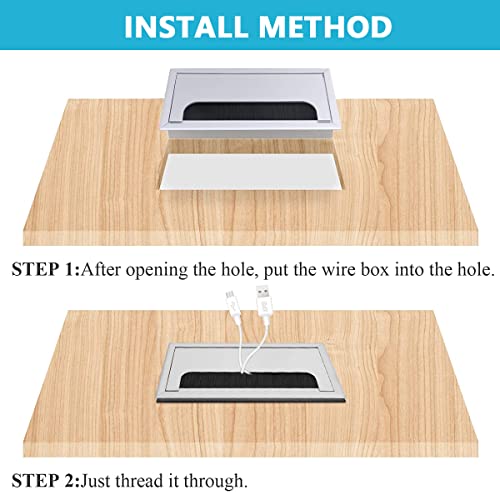 HASTHIP® Rectangular Wire Cable Hole Cover with Dust-Proof Brush Aluminum Metal Organizer Manager for Table Desk Cap Office Computer Desks 160mm*80mm Silver 3PCS