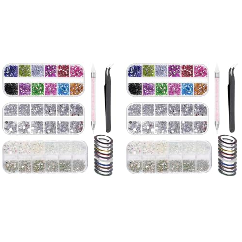 MAYCREATE® Nail Art Kit For Girl Colorful Rhinestones Design Tools Multi Shapes Flatback Round Bead with Pickup Pen Tweezer DIY Manicure Craft Decoration 2PCS