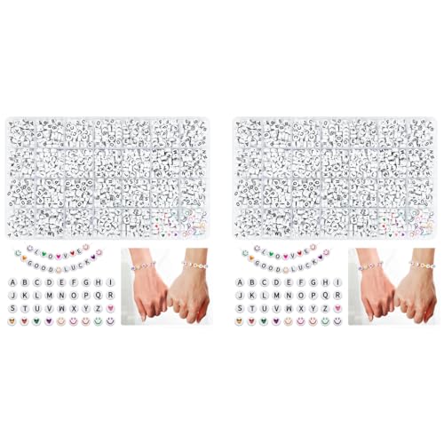 SANNIDHI® 1400PCS Bracelet Making Set for Girls Kids Letter Beads 28 Styles Acrylic Assorted Alphabet Smiley Face Heart Bead Kit DIY Jewellery Crafts