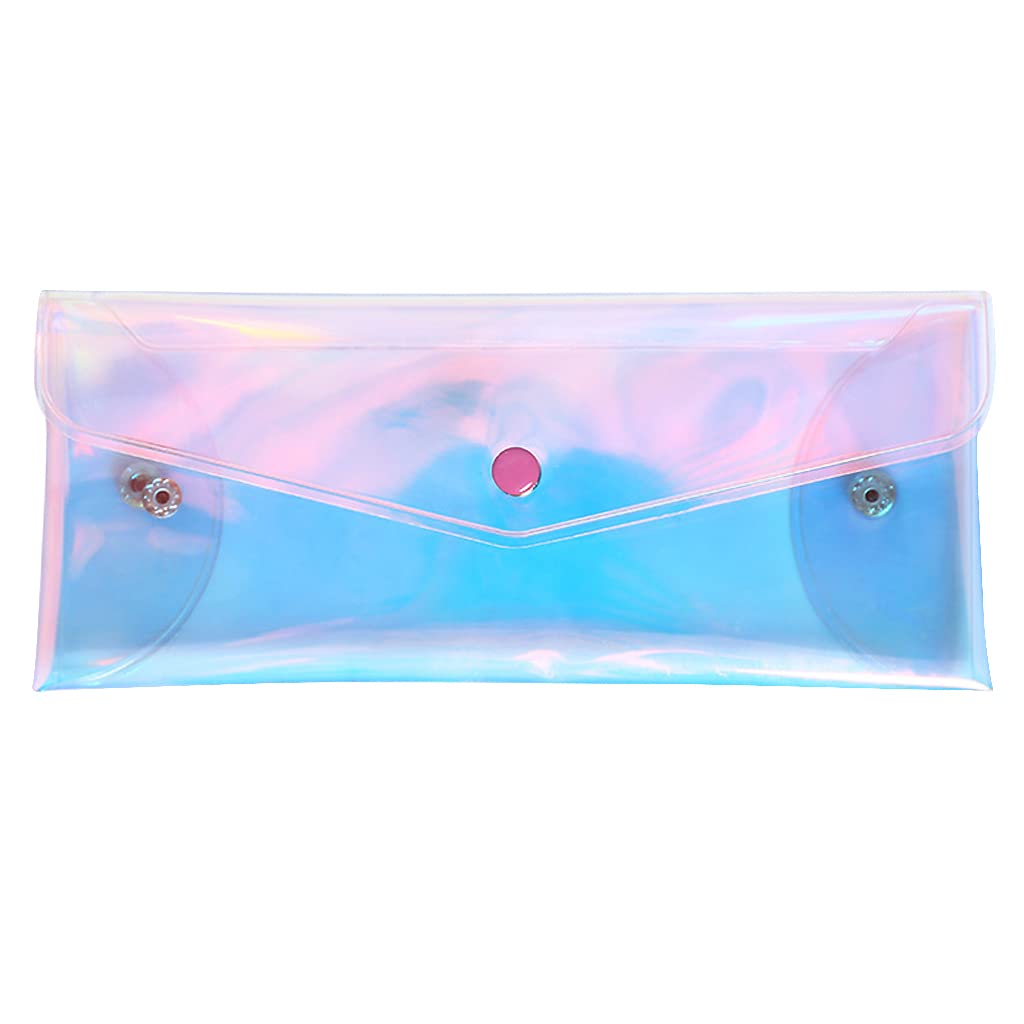 MAYCREATE Plastic Pencil Pouch for Travel and Study featuring Button Closure 20×9cm | Iridescent PVC Bag for Girls
