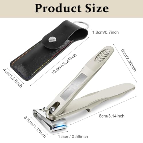 MAYCREATE Nail Clipper with Nail File Long Handle Stainless Steel Nail Cutter 360° Rotatable Nail Clipper Head Thick Nail Nail Clipper Travel Nail Clipper with PU Sleeve