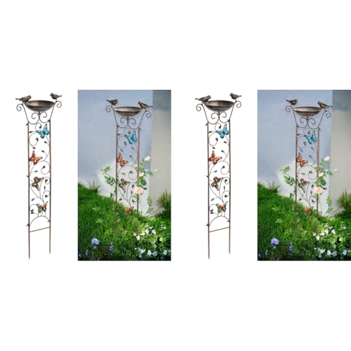HASTHIP® Garden Climber Support Stand Vintage Iron Bird Bath Bowl 100CM Outside Standing Plant Home Outdoor Decorations Feeder Station Drinking for Balcony 2 PCS