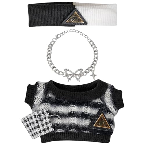 FANCYKU® HDJY 17cm & 10cm Doll Clothes Set: Black and White Stripes, Striped, Cartoon, Animal Theme, Includes Sweater, Headband, Necklace-Black