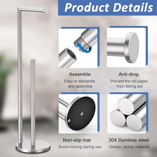 Supvox® Toilet Paper Roll Holder 2 in 1 Organizer Floor Stand 26.9 Inches Stainless Steel for Living Room Bathroom Kitchen 3PCS