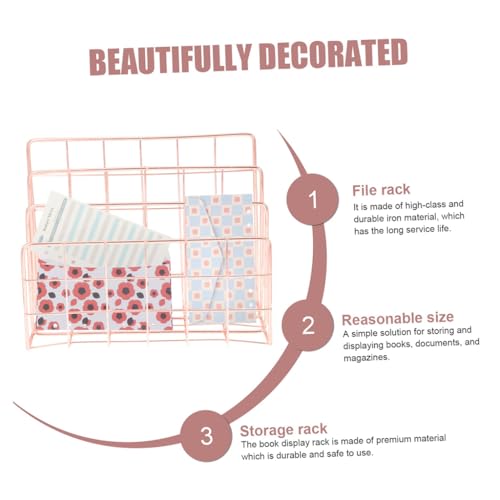 ZIBUYU® 3 Tier Metal Book Organizer Desktop File Holder for Documents Wire Book Shelf & Letter Sorter Durable Storage Rack for Books Mail Papers Home Office School Use, Pink