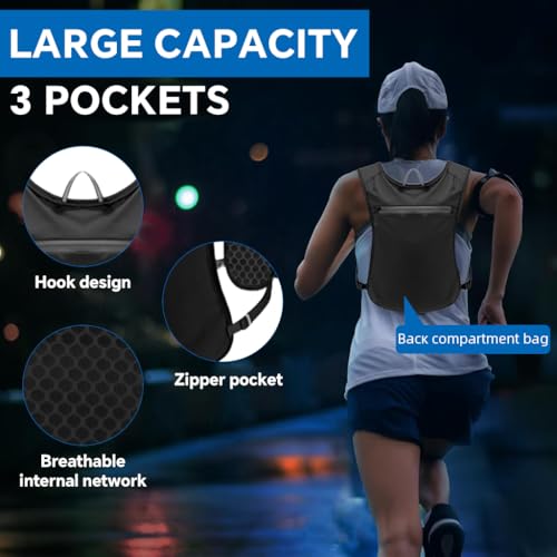 Proberos® Hydration Backpack Running Vest with 500ml Water Bladder Outdoor Quick Dry Mesh Adjustable Belt Lightweight 3 Pockets Design Night Reflective for Hiking Biking Walking 3PCS