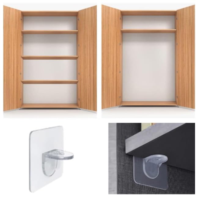 Zibuyu Transparent Self Adhesive Shelf Brackets for Kitchen and Closet featuring 7x7cm No Drill Acrylic Holders | 20 Pcs