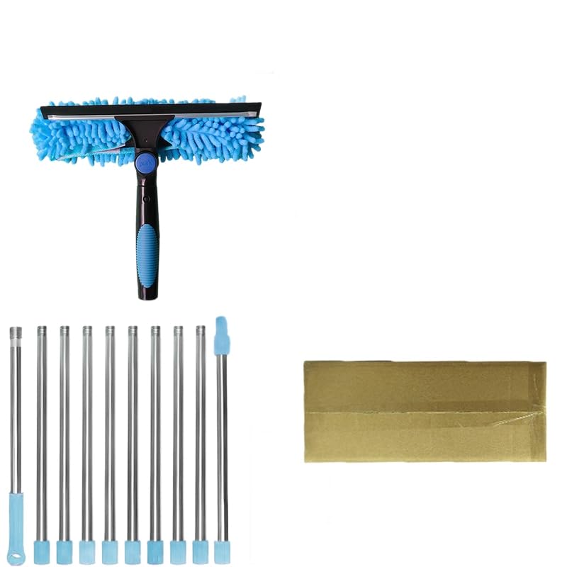 HASTHIP® 20 ft Reach Squeegee Window Cleaner Duster 2 in 1 Rotatable Window Cleaning Tool Kit with 3-14 ft Extension Pole,Washing Equipment for Indoor Outdoor Car Glass-Blue