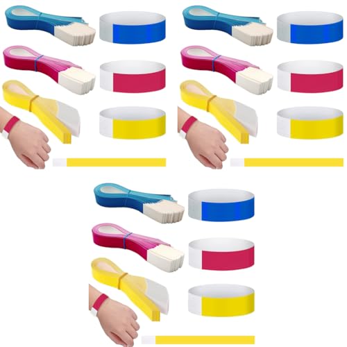 HASTHIP® 900PCS Paper Wristbands Bands Dynamic Color Band for Club Party Events Self Adhesive Loop Strip Red Yellow Blue