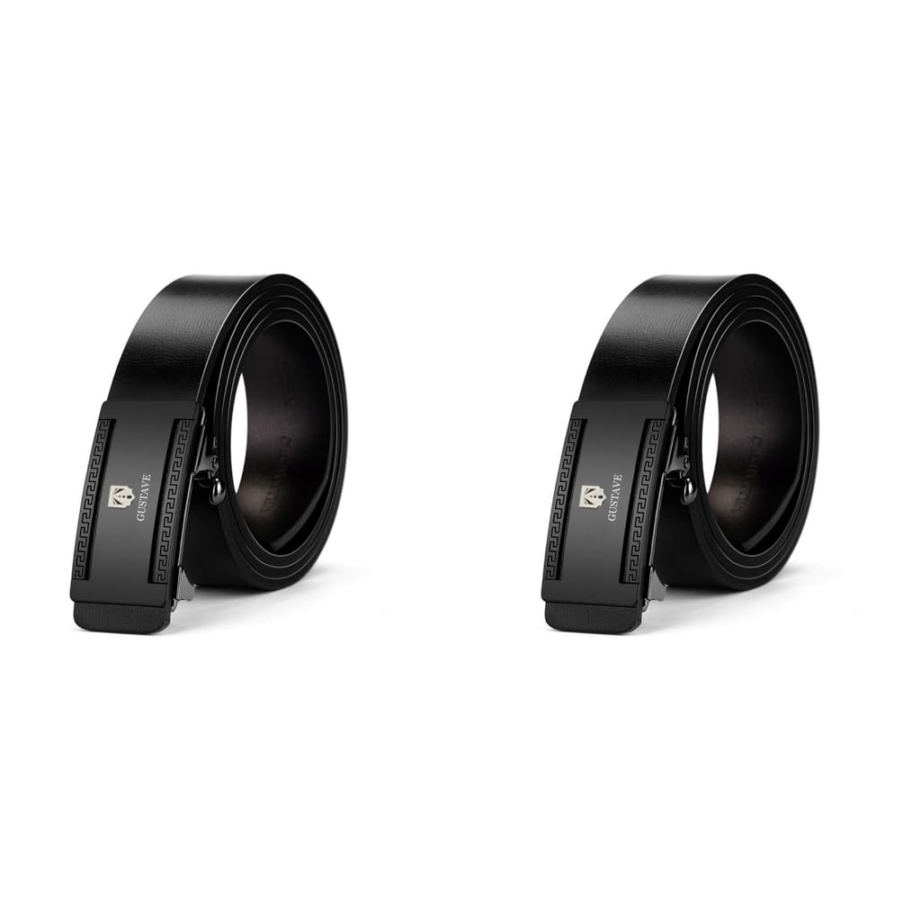 GUSTAVE Belts for Men featuring Auto Lock Adjustable Length 125–130cm | Synthetic Leather 2 Pcs