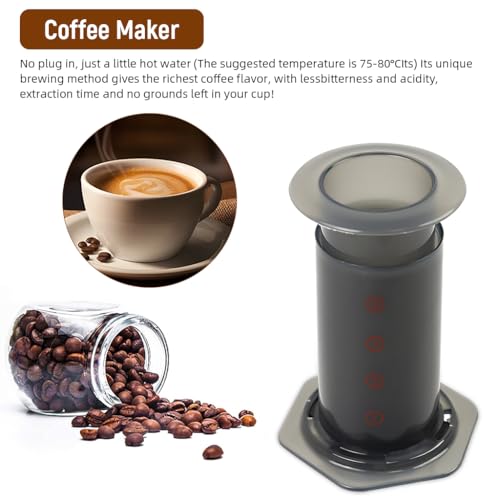 Supvox® Press Coffee Maker 4 Stage Brewing Easy Press Coffee Brewing Pot Heat Resistant Food Grade PP Manual Detachable Design Portable Maker for Travel,Camping,Grey