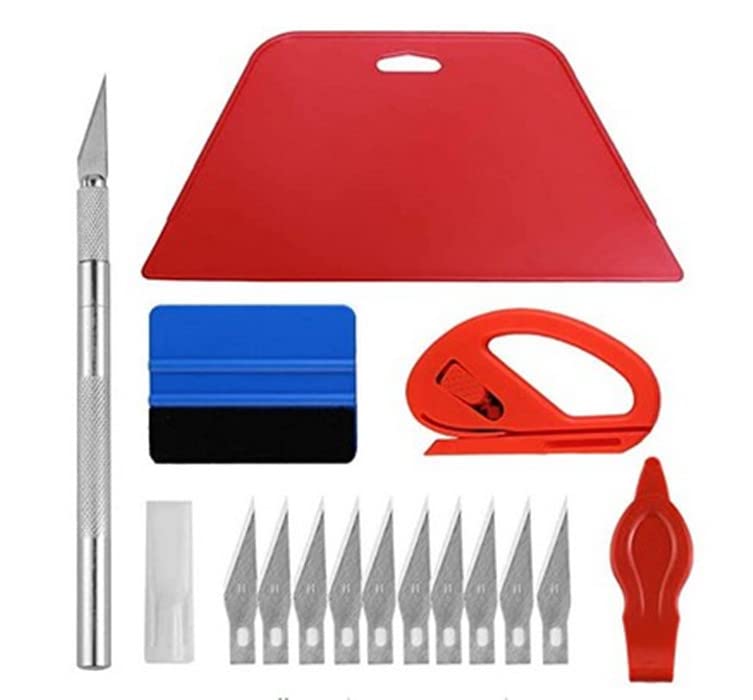 ZIBUYU® Wallpaper Scraper Tool Kit All Purpose Car Wrap Scraper Kit Tint Glass Film Scraper Kit with Scraper, Cutter, Blade Replacement, Smoother Tool Kit for Wall Paper, Car Wrap, Film