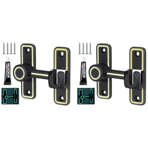 HASTHIP® Door Lock Sliding 90° 180° Heavy Duty Barn Hardware with Night Glow Design Latch Suitable for Garden Bathroom Outdoor Garage Window Black 2PCS