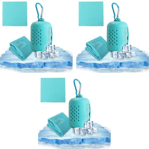 Proberos® Quick Dry 40x40cm Cooling Towel for Gym Outdoor Cool Microfiber Sweat Men Women Yoga Portable Pocket Face with Silicone Box Carabiner Green 3 PCS