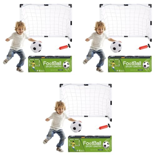 Proberos® Mini Football Goal for Kids with Pump and Ball Set Toddler Net Post Weather Resistant Sturdy PVC Easy Assembly Indoor Outdoor 3 PCS