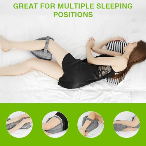 HASTHIP® Knee Pillow for Side Sleep Leg Sleeping Sciatica Pain Relief Sleeper Cushion with Washable Cover Elastic Strap Knee Pain Gray 3PCS