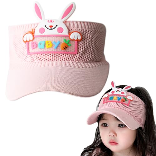 SNOWIE SOFT® Sun Hat for Kids Sun Visor Girls Hat Outdoor, Bunny Beach Hat for Baby Girls Cap, Stretchy Knitted Breathable Sun Kids Hat for Girls Wide Brim Sun Hat for Girls 2-7 Years Olds, Pink