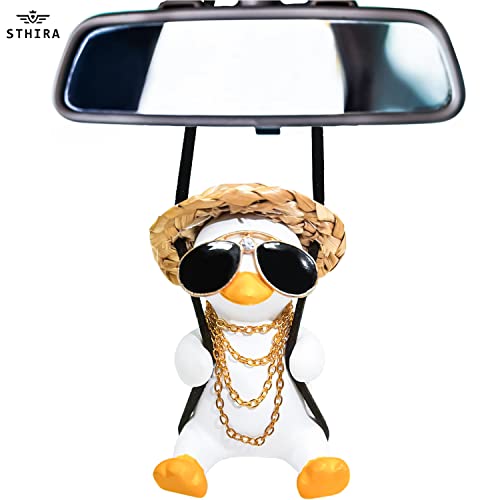 STHIRA® Swinging Duck Car Hanging Ornament, Cute Swinging Duck Rear View Mirror Hanging Decoration, Car Pendant Duck for Car Interior Accessories Auto Decoration Ornament Accessories Room Decoration Gifts