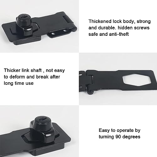 HASTHIP® 4 Set Door Lock with Key Locking Hasp Stainless Steel Knob Key Latch for Drawer Lock Cupboard Locks for Wardrobes Hasp Lock Catch Latch Safety Locks for Home, Office, Doors - Black